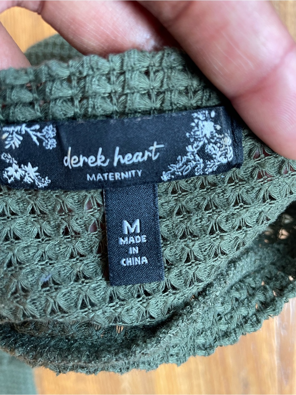 Derek Heart Olive Green Waffle Knit Crewneck Sweater with Shoulder Buttons - Picture 2 of 3
